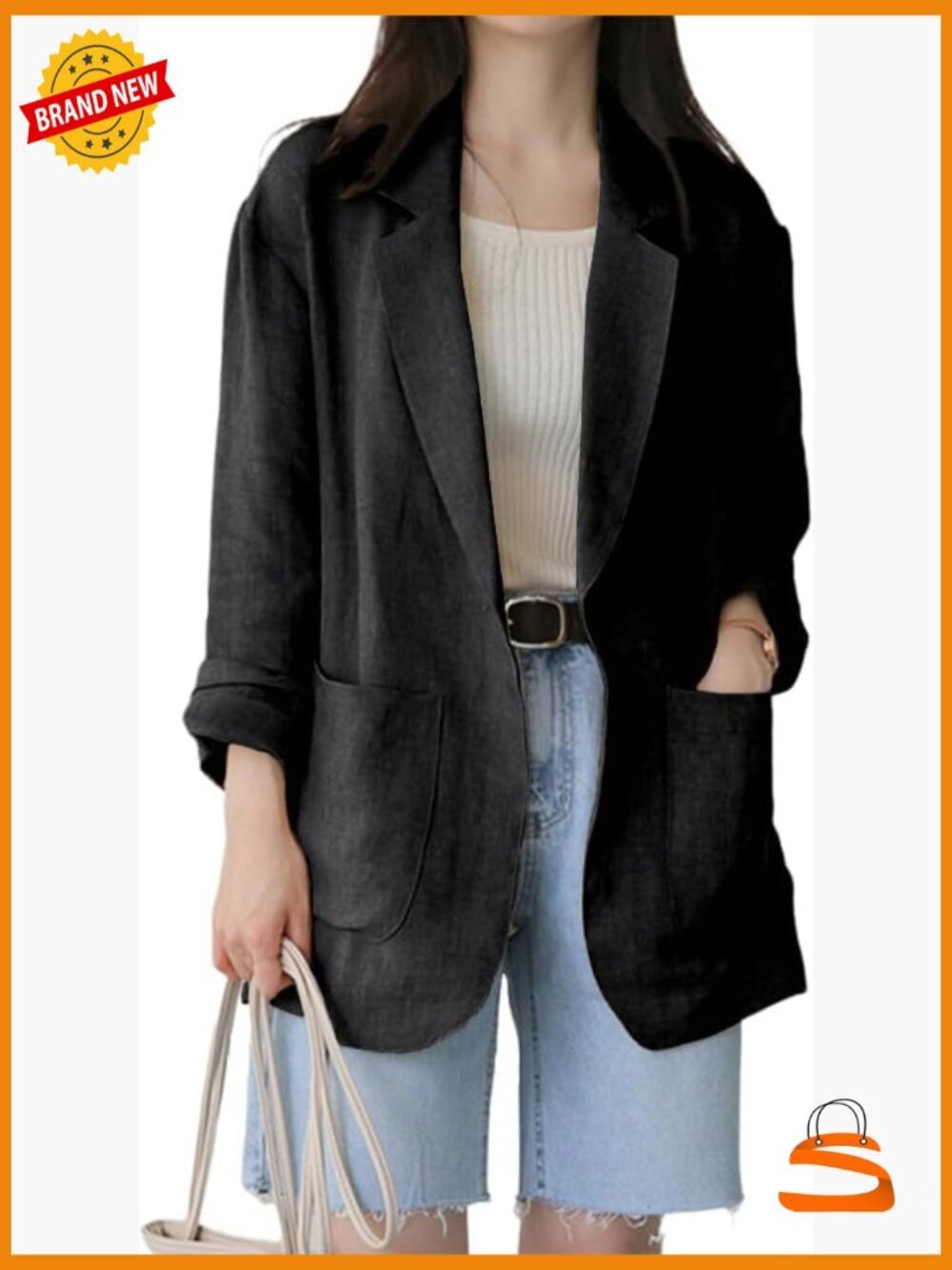 Women Linen Blazer Long Sleeve Casual Lightweight Jacket Business Tops